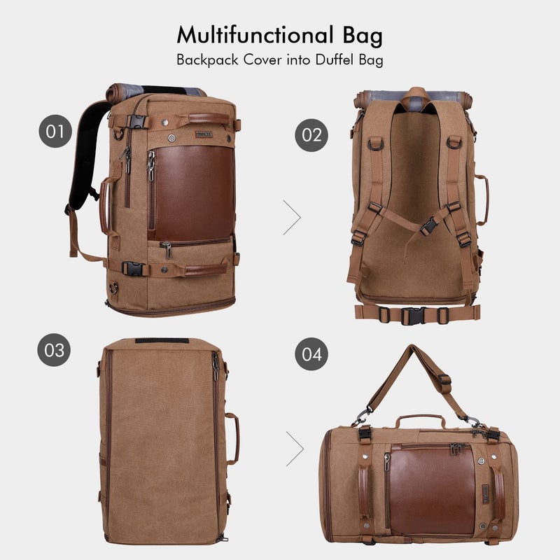 WITZMAN Travel Backpack for Men Women Carry on Luggage Backpack Canvas Rucksack Duffel bag with Shoe Compartmentï¼ˆA2021 big size brownï¼‰ - Image 4